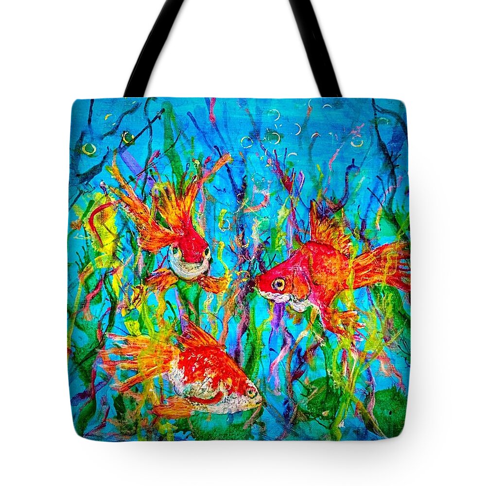 Gold Fish Tote Bag featuring the painting Watery Wonderland by Anne Sands