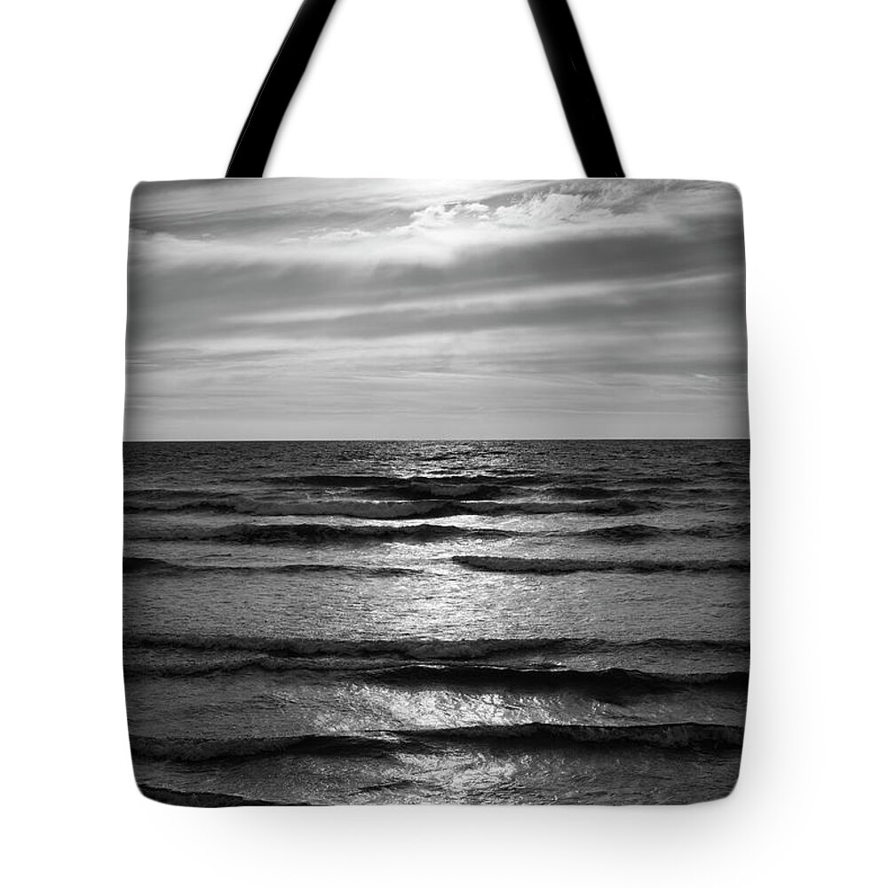 Black Tote Bag featuring the photograph Wave Upon Wave I BW by David Gordon