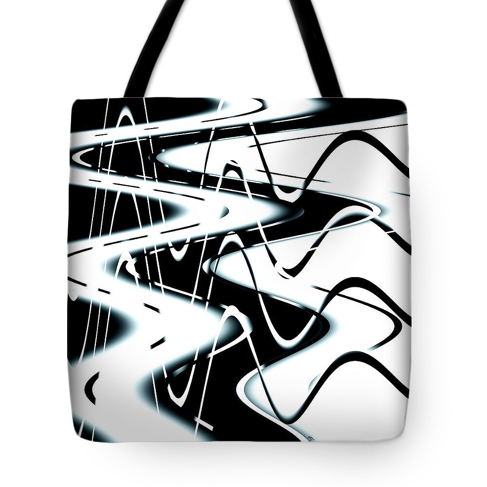 Black And White Tote Bag featuring the digital art Wavelengths by Adria Trail