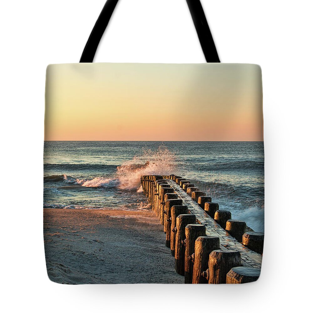 Long Beach Island Tote Bag featuring the photograph Waves Against The Groin - Holgate by Kristia Adams