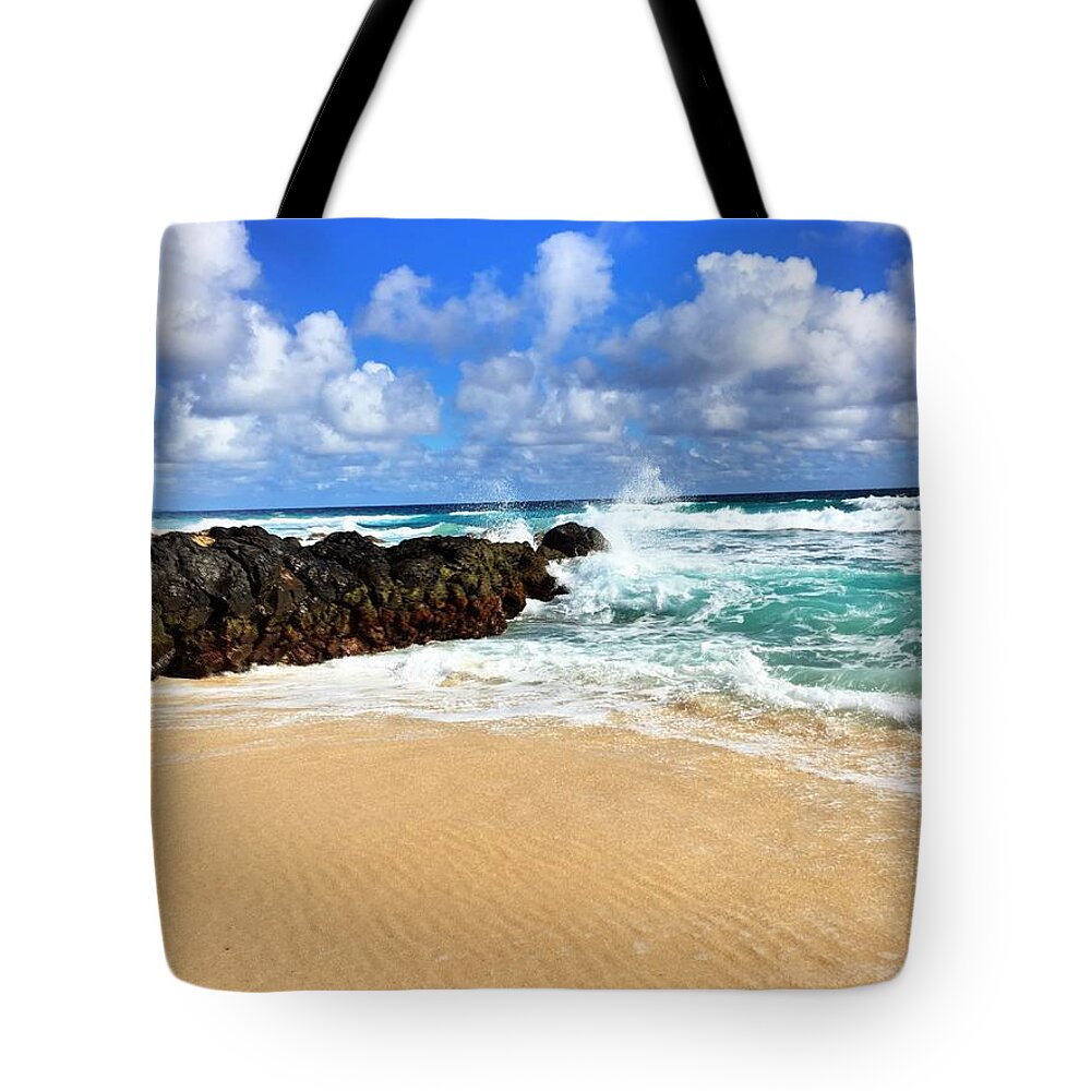 Waves Tote Bag featuring the photograph Waves crashing by Todd Aaron