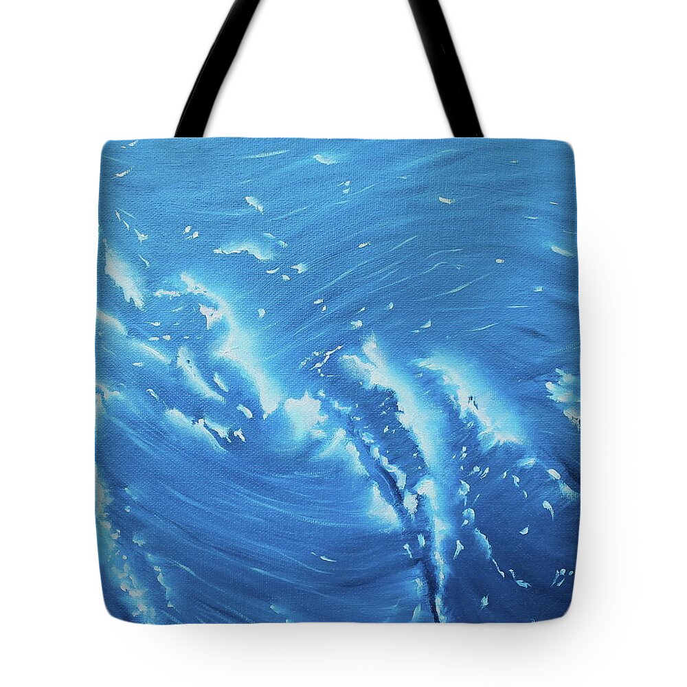 Waves Tote Bag featuring the painting Waves - French Blue by Neslihan Ergul Colley