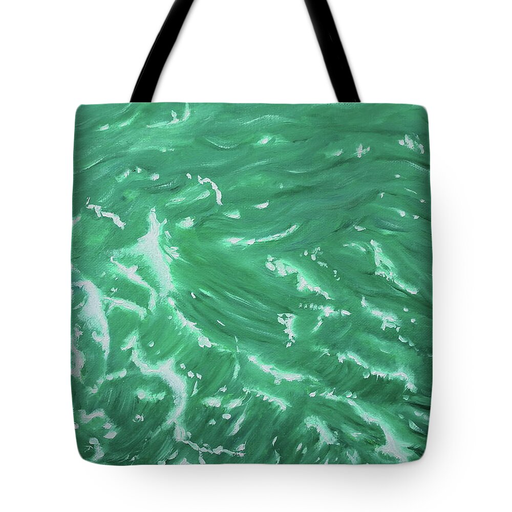 Waves Tote Bag featuring the painting Waves - Green by Neslihan Ergul Colley