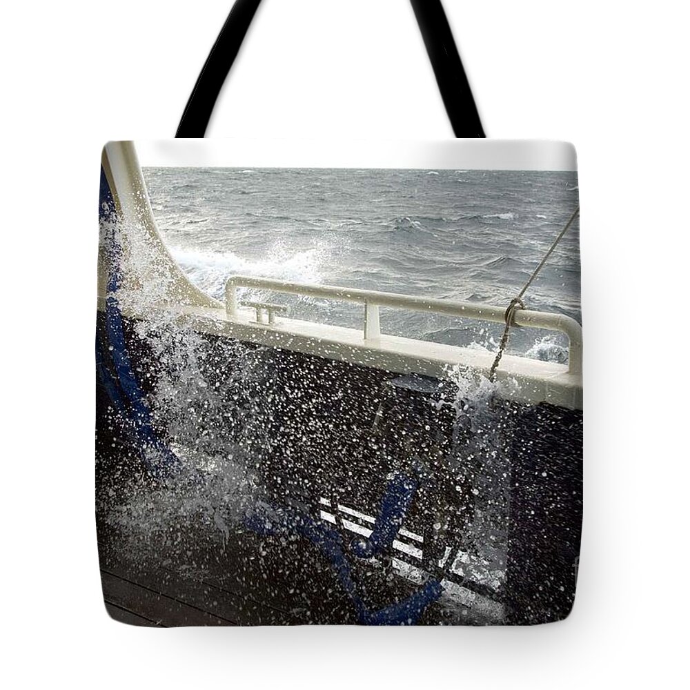 Waves Splash Over The Side Of A Ship Tote Bag featuring the photograph Waves Splash Over The Side Of A Ship by Vintage Collectables