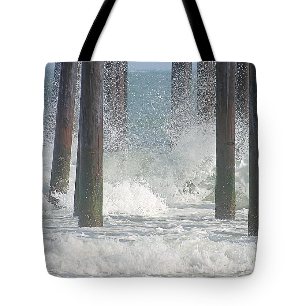 Pier Tote Bag featuring the photograph Waves Under The Pier by Robert Banach
