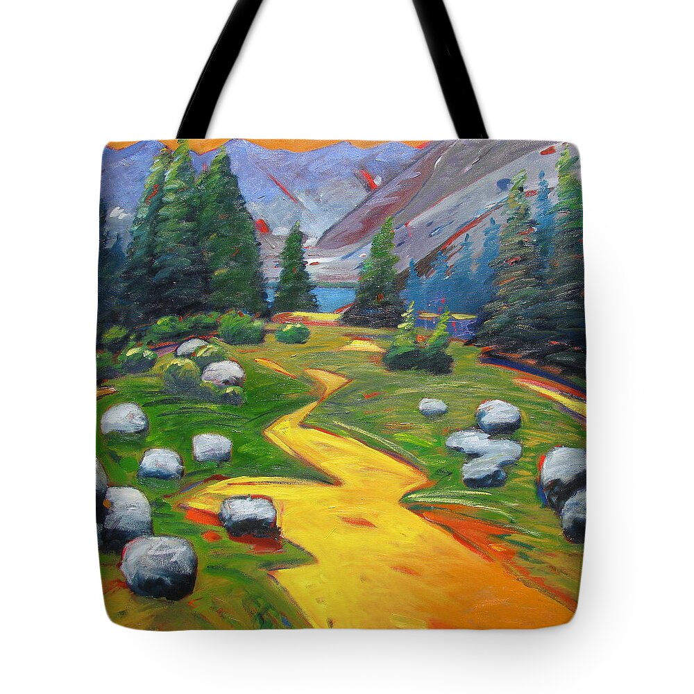 Landscape Tote Bag featuring the painting Way To The Lake by Gary Coleman