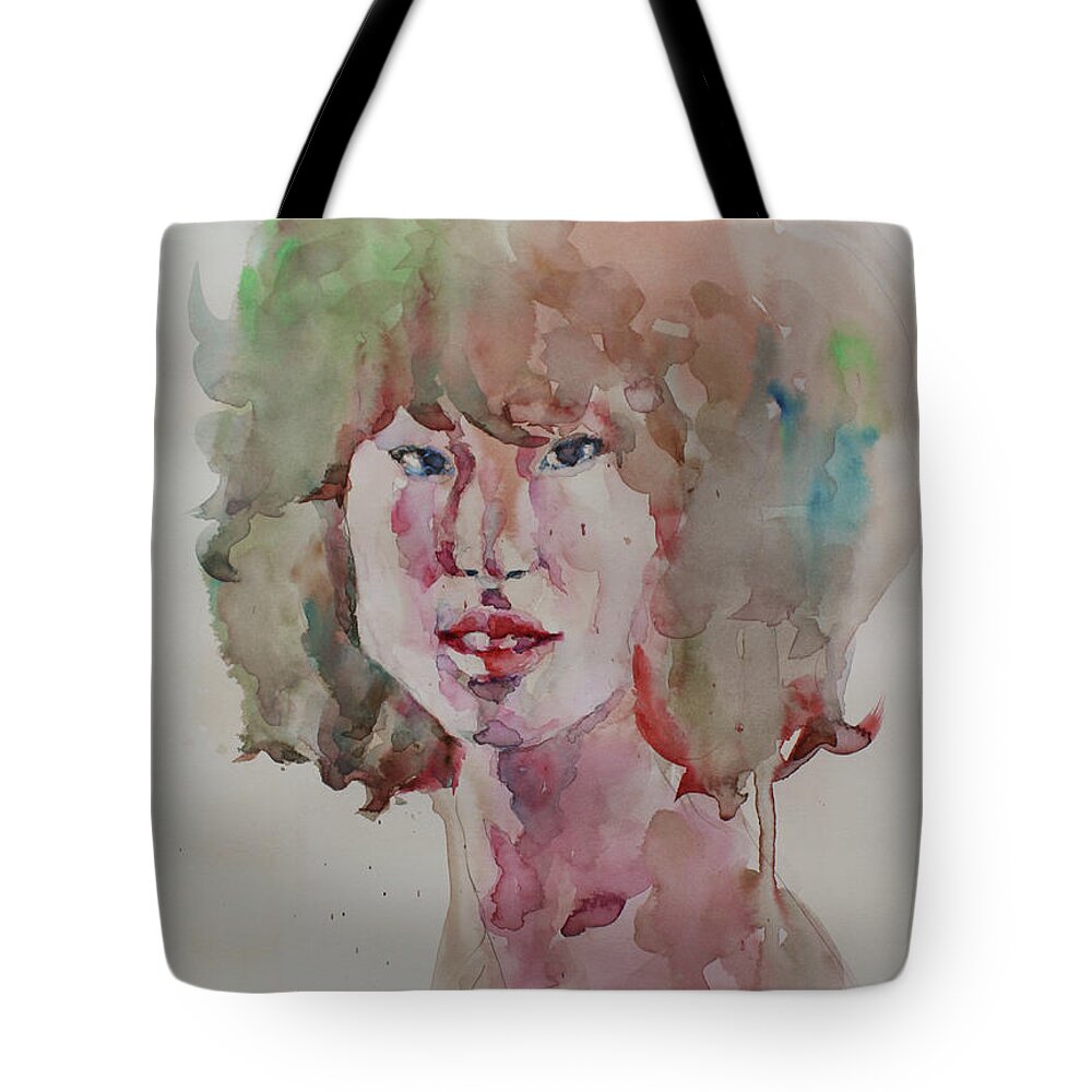 Watercolor Tote Bag featuring the painting Self Portrait 1623 by Becky Kim