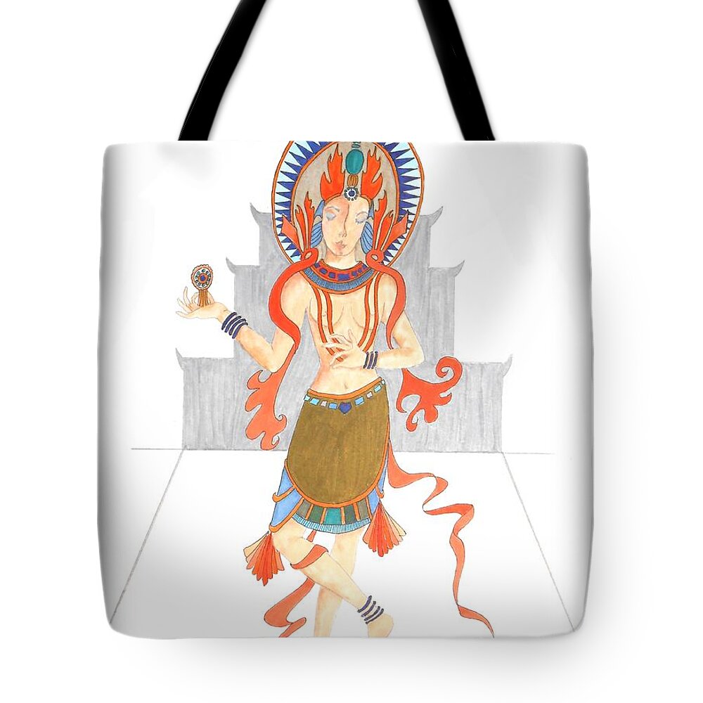 Hindu Tote Bag featuring the drawing We Are All Goddesses -- Portrait of Hindu Goddess by Jayne Somogy