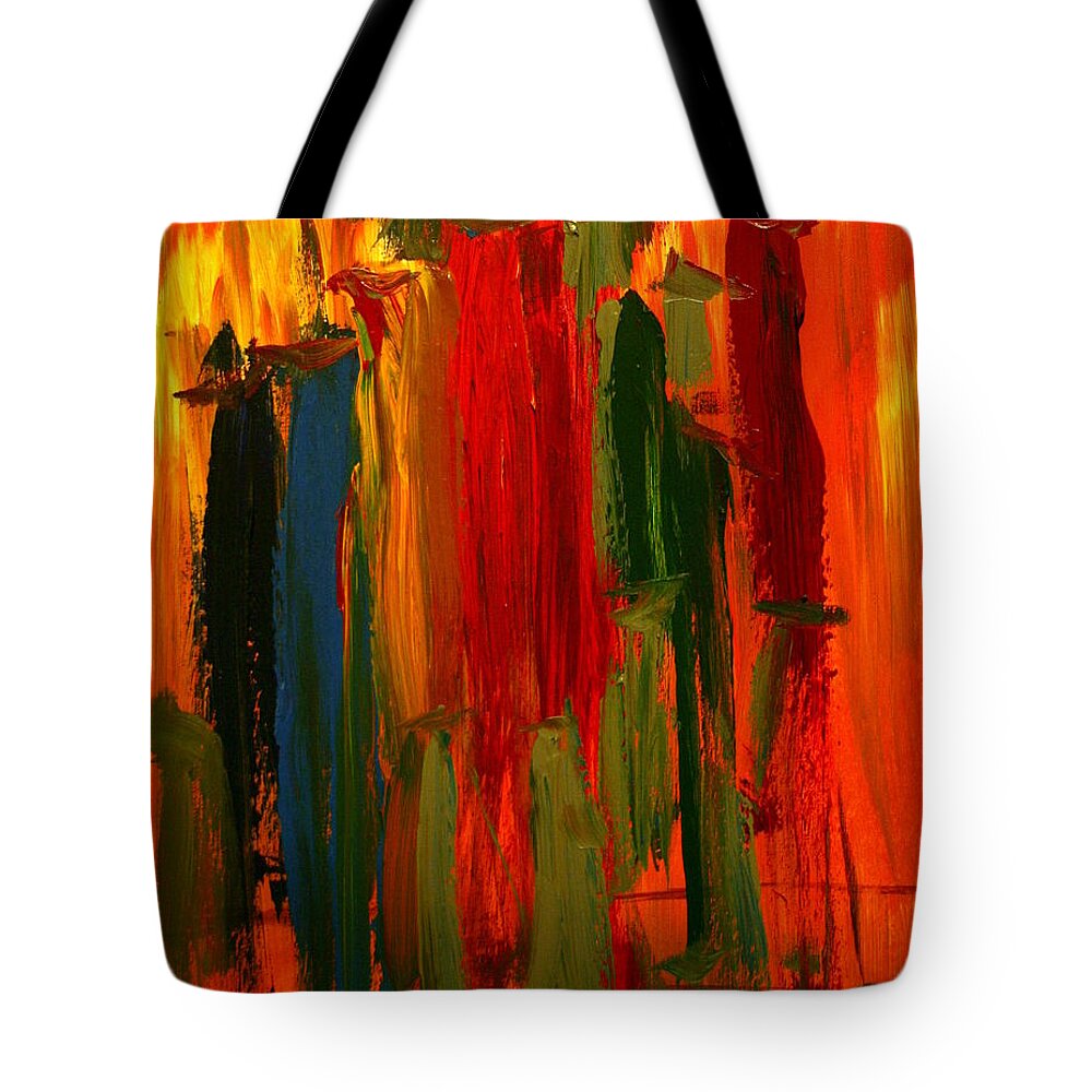 Abstract Tote Bag featuring the painting We are Family by Julie Lueders 