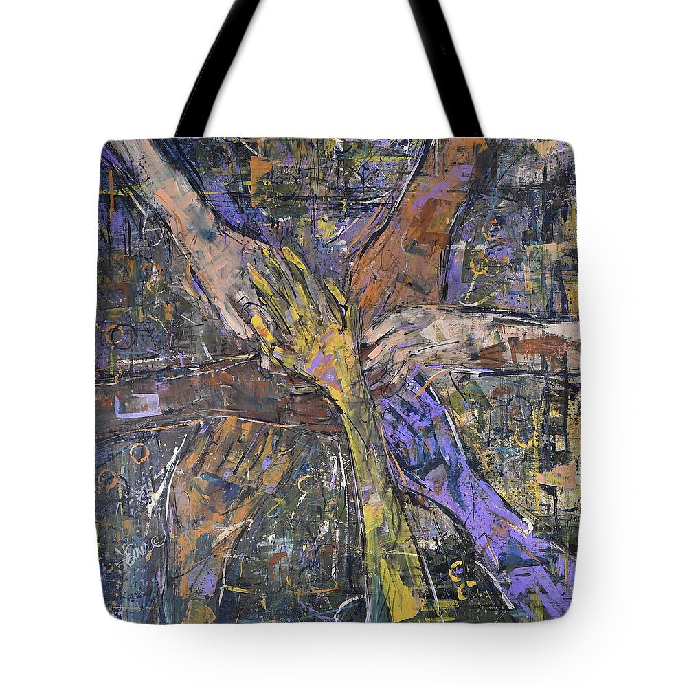 Diversity Tote Bag featuring the painting We Are in This Together by Terri Einer