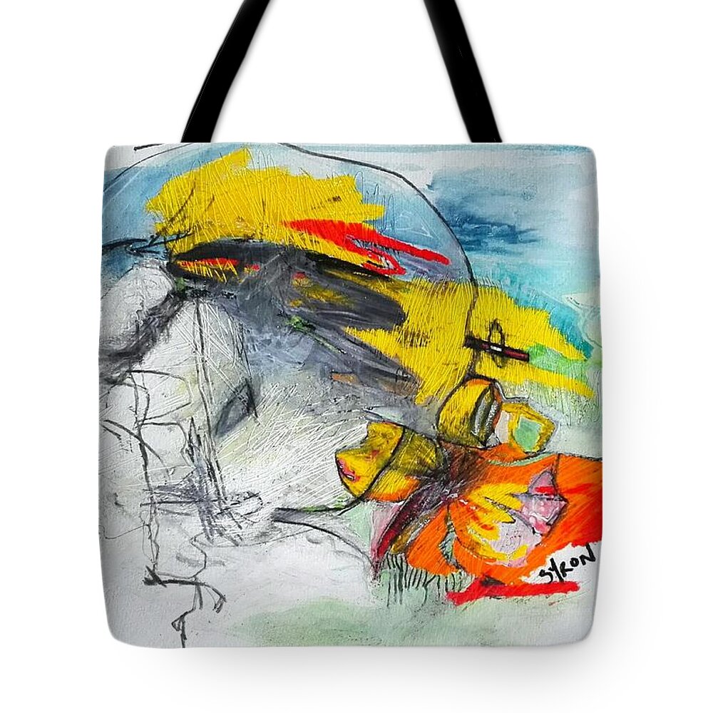 Abstract Tote Bag featuring the drawing We are One by Helen Syron