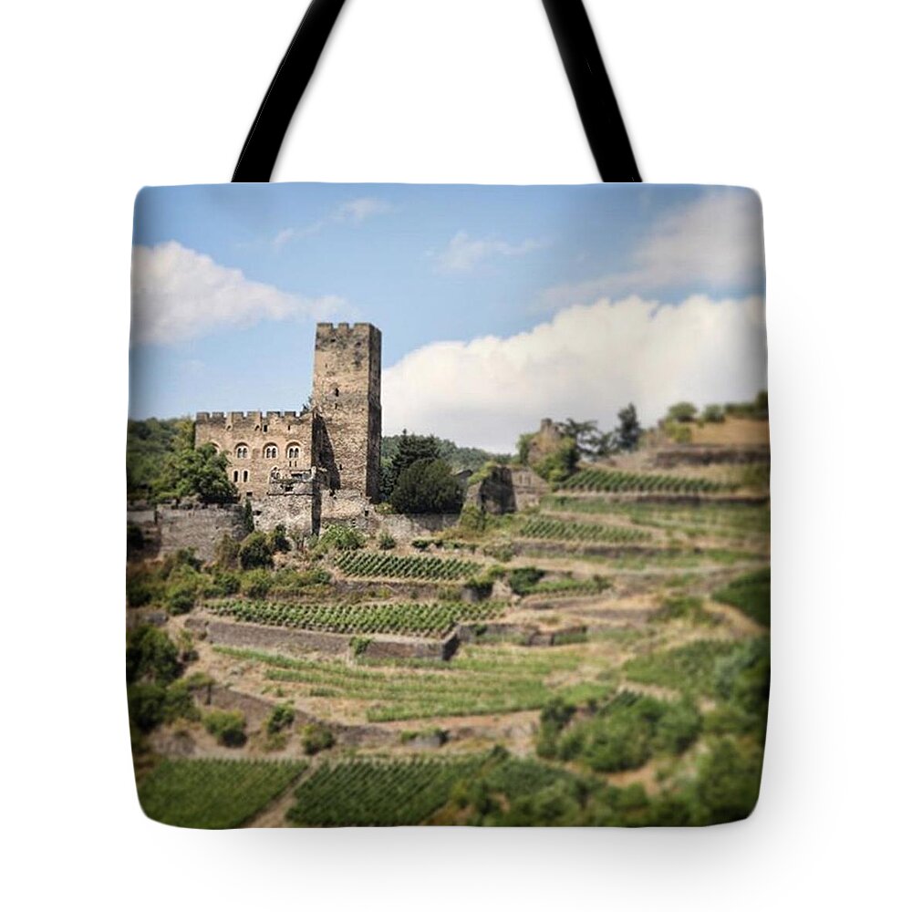 Rhineriver Tote Bag featuring the photograph Rhine River Castle and Winery by Nancy Ingersoll