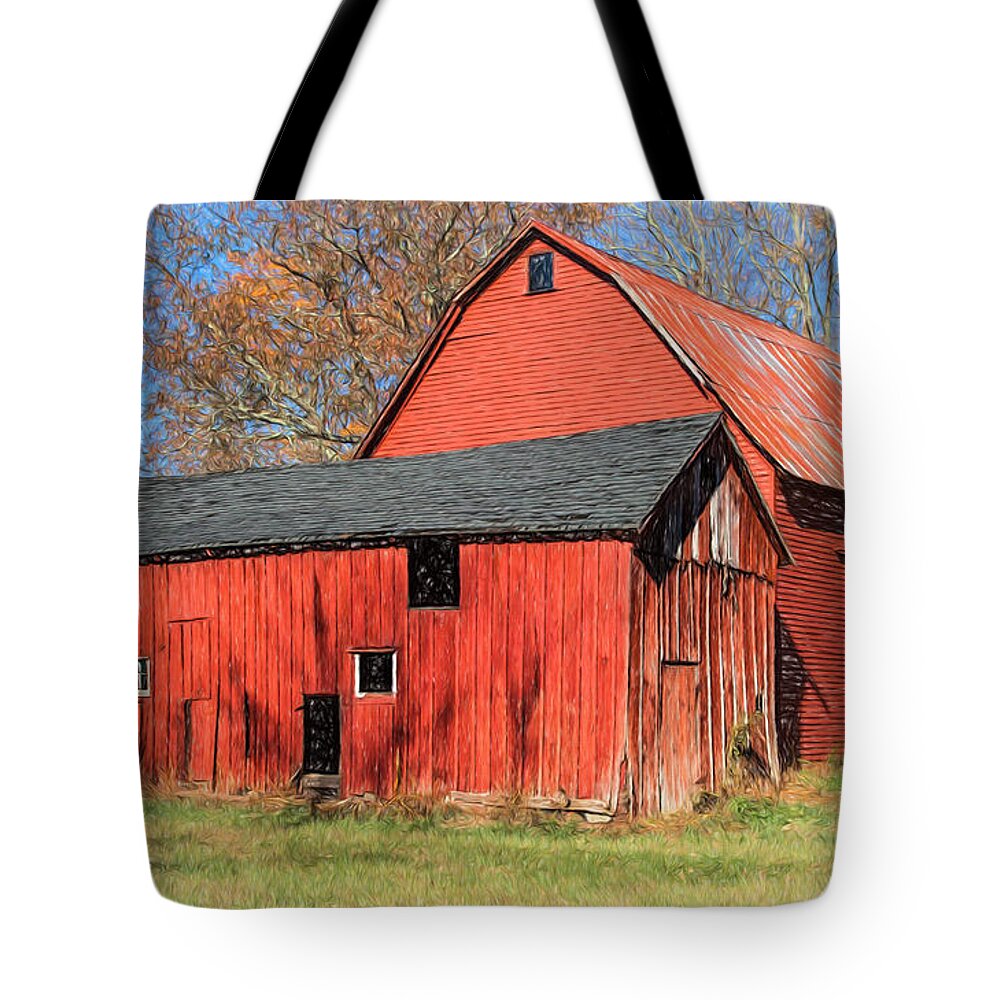 Barn Tote Bag featuring the painting Weathered Red Barn by David Letts