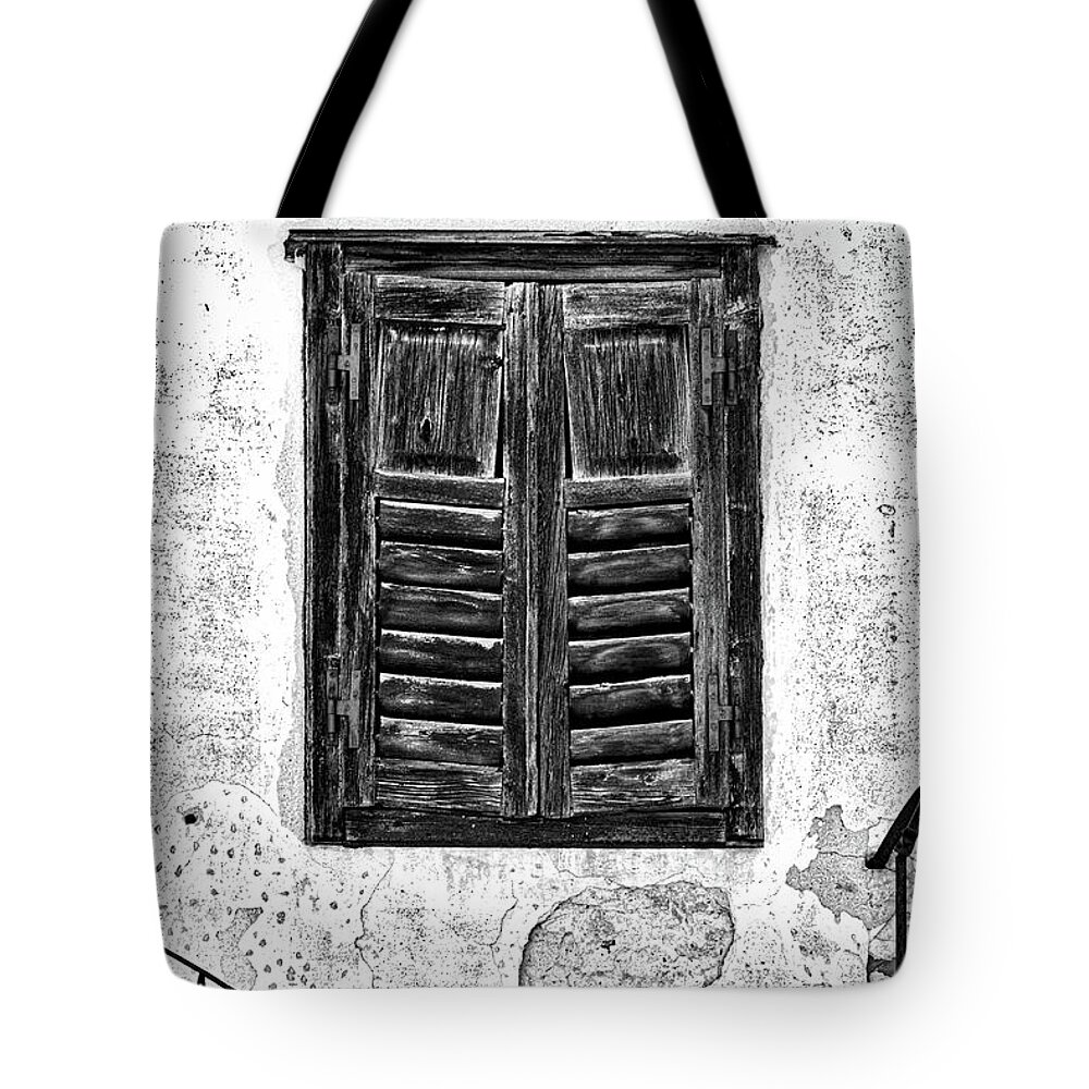 Slovenia Tote Bag featuring the photograph Weathered Window and Railing - Slovenia by Stuart Litoff