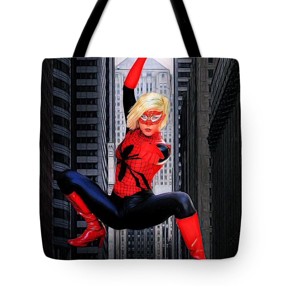 Fantasy Tote Bag featuring the photograph Web Swinger by Jon Volden