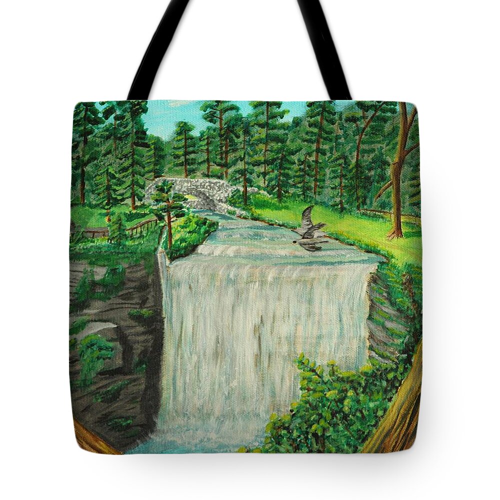 Waterfall Tote Bag featuring the painting Webster Falls by David Bigelow