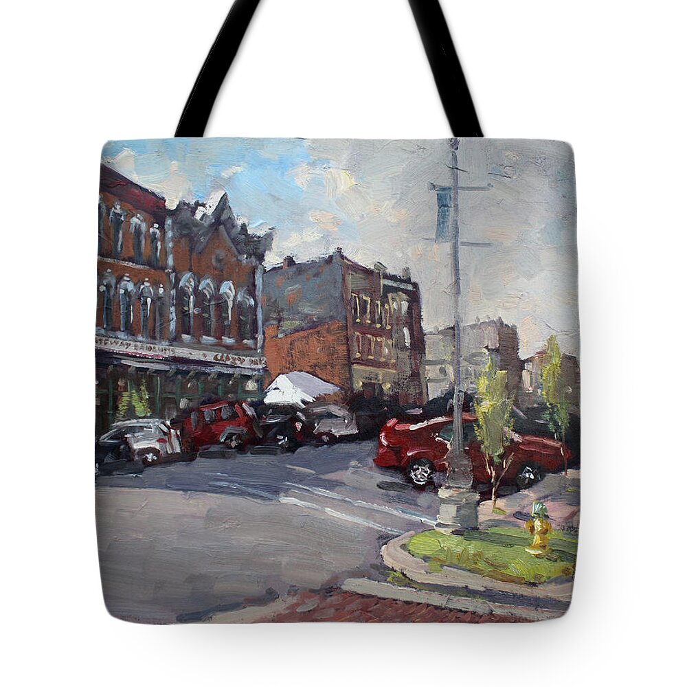 Webster Street Tote Bag featuring the painting Webster Street North Tonawanda by Ylli Haruni