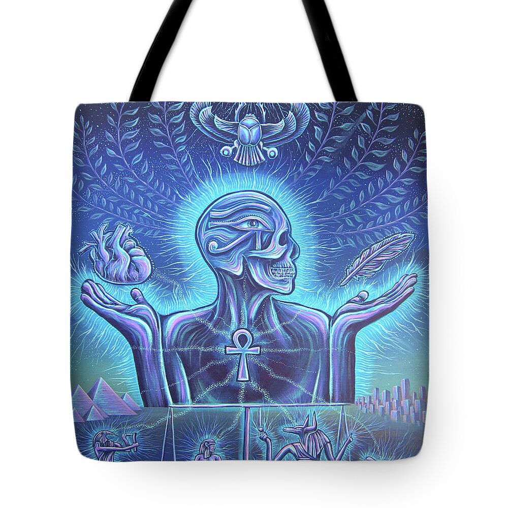 Egyptian Tote Bag featuring the painting Weighing of the Heart by Jim Figora