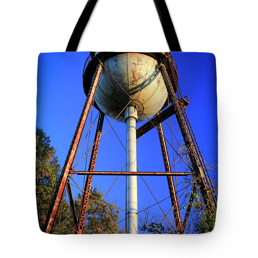 Reid Callaway Water Tower Art Tote Bag featuring the photograph Weighty Water Cotton Mill Water Tower Art by Reid Callaway