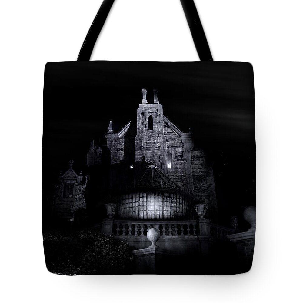 Haunted Mansion Night Tote Bag featuring the photograph Welcome Foolish Mortals by Mark Andrew Thomas