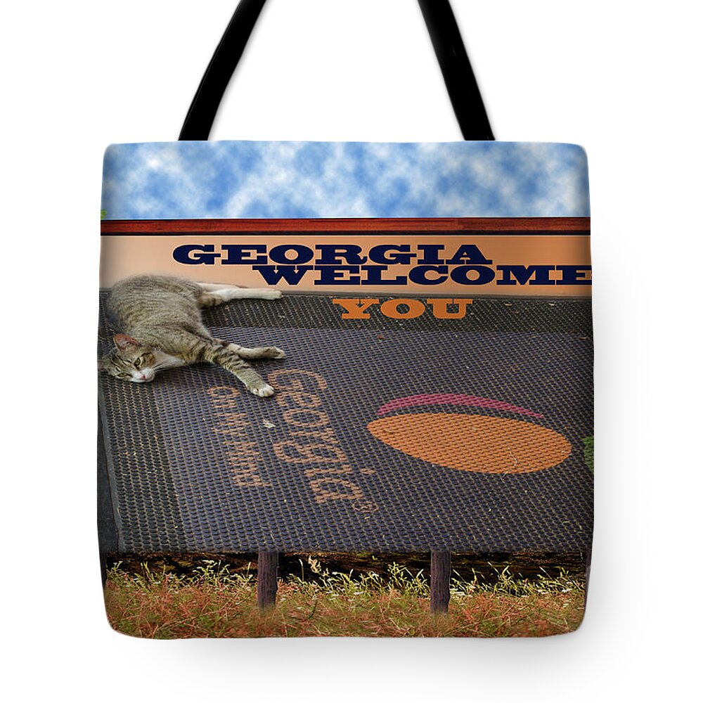 Out-of-bounds Tote Bag featuring the photograph Welcome To Georgia by Donna Brown