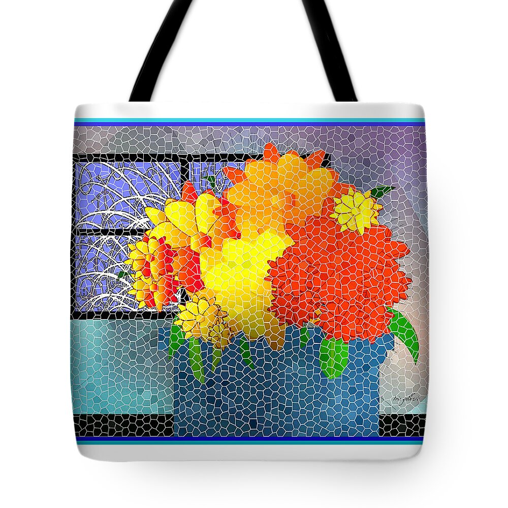 Floral Tote Bag featuring the digital art Welcoming Mosaic by Iris Gelbart