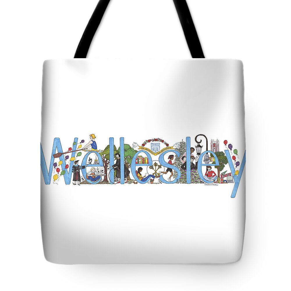 Wellesley College Tote Bag featuring the mixed media Wellesley College by Stephanie Hessler