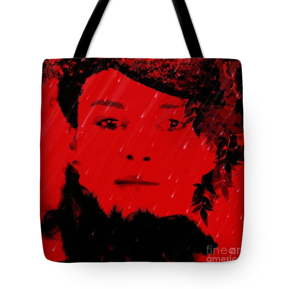 Portrait Tote Bag featuring the digital art Wendy waits red by Kim Prowse