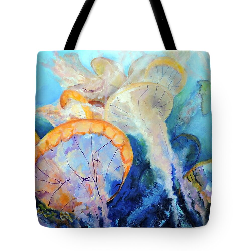 Jellyfish Tote Bag featuring the painting West Coast Sea Nettles by Jodie Marie Anne Richardson Traugott     aka jm-ART