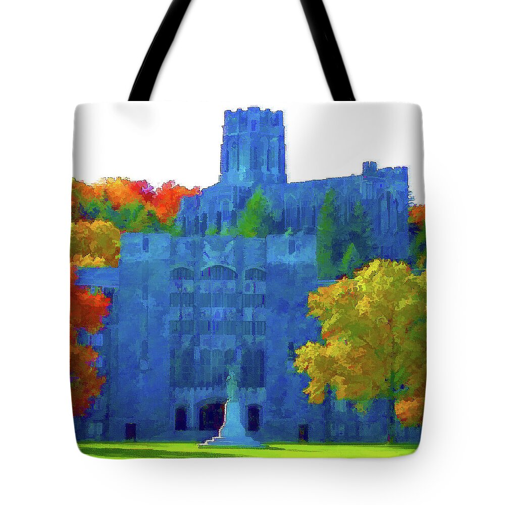 West Point Tote Bag featuring the mixed media West Point Academy by DJ Fessenden