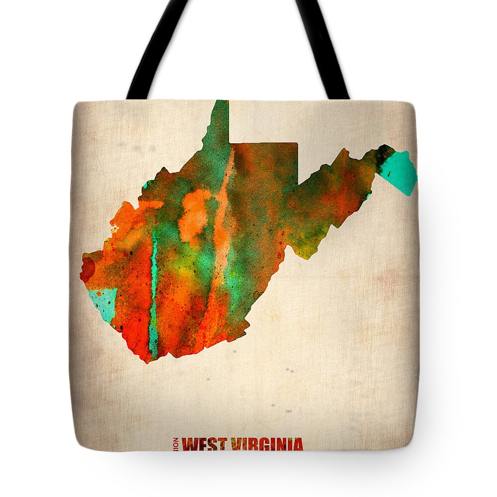 West Virginia Tote Bag featuring the digital art West Virginia Watercolor Map by Naxart Studio