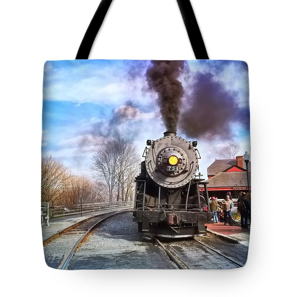 Train Tote Bag featuring the photograph Western Maryland Steam Engine by Chris Montcalmo