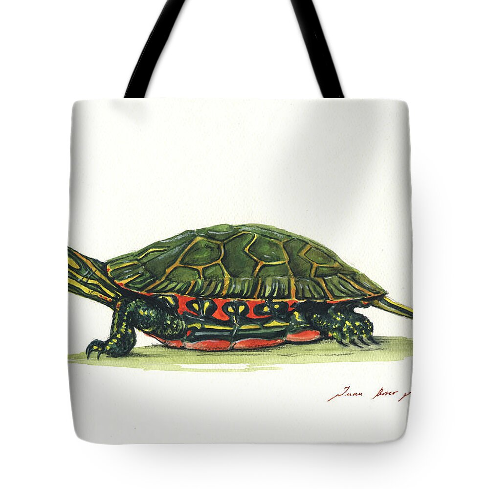 Western Painted Tortoise Tote Bag featuring the painting Western painted tortoise by Juan Bosco