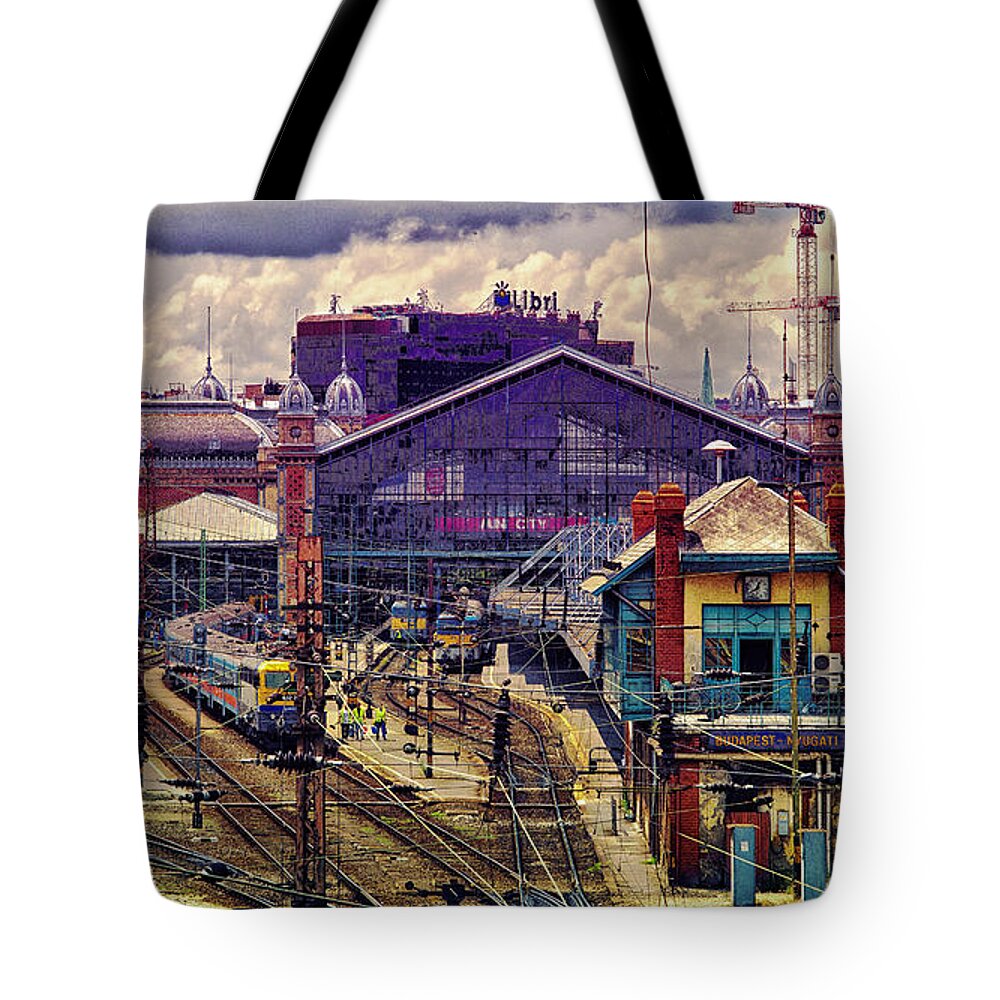 Rail Station Tote Bag featuring the digital art Western Rail Station, Budapest by Judith Barath