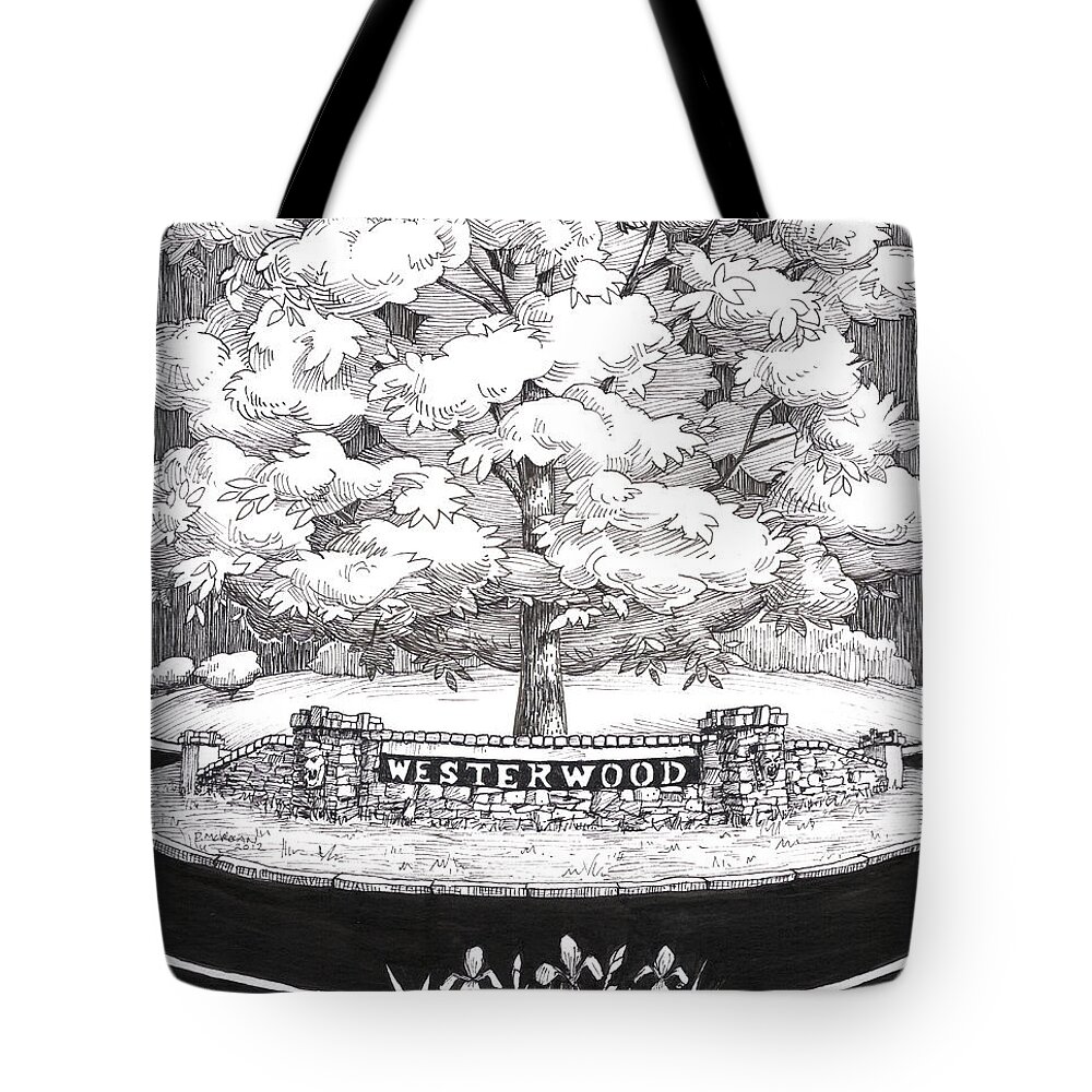 Black And White Tote Bag featuring the painting Westerwood Sign by Don Morgan