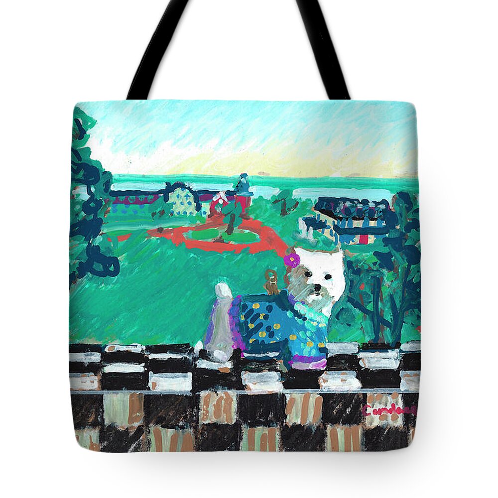 Westie Tote Bag featuring the painting Westie from the Barn by Candace Lovely