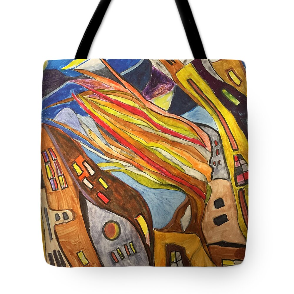 Impressionist Tote Bag featuring the drawing Westward Blow by Dennis Ellman