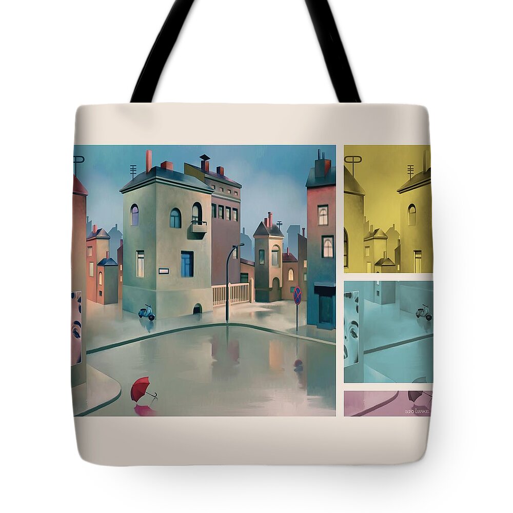 Town Tote Bag featuring the painting Wet Town by Udo Linke