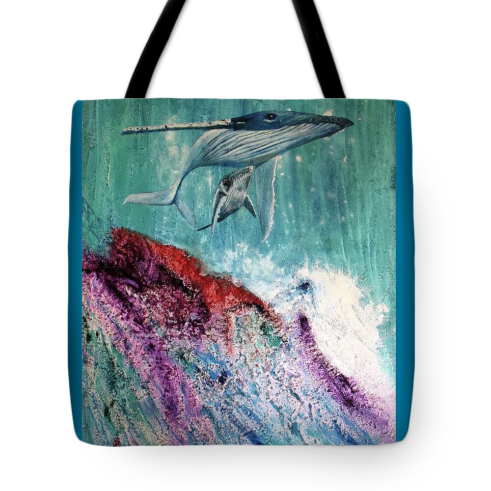 Endangered Species Tote Bag featuring the painting Whales by Toni Willey