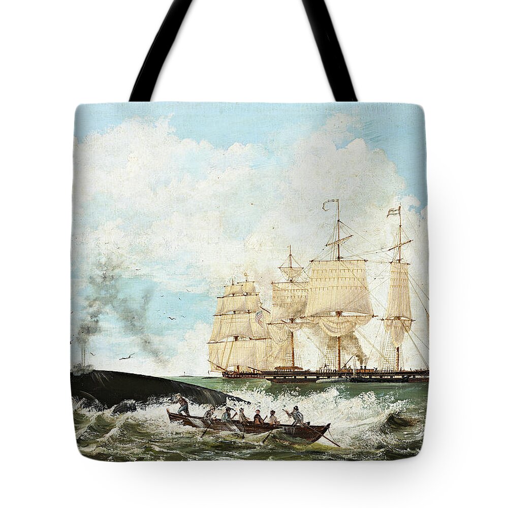 American School Tote Bag featuring the painting Whaling by MotionAge Designs