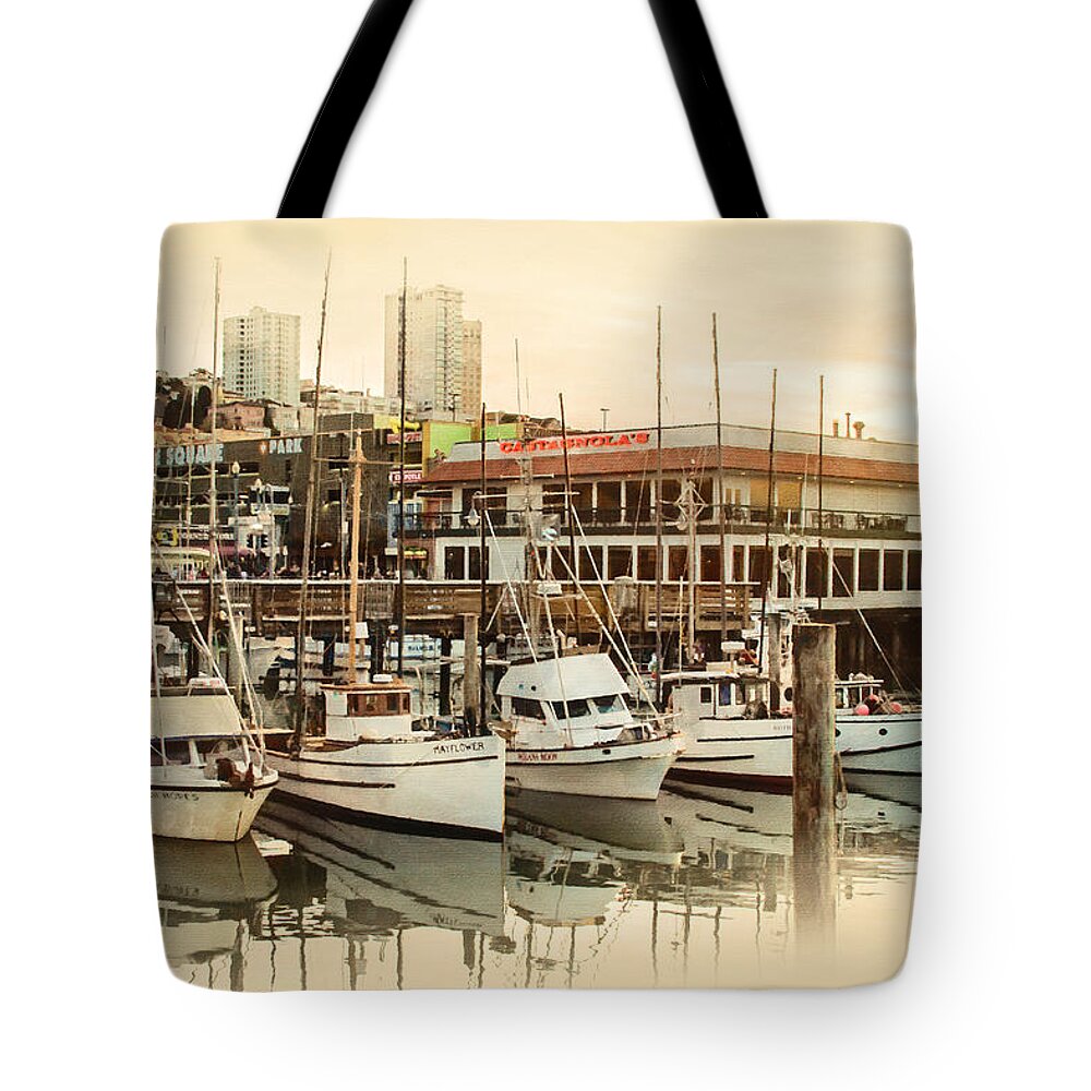 Wharf Boats Near End Of Day Tote Bag featuring the photograph Wharf Boats Near End of Day by Bonnie Follett
