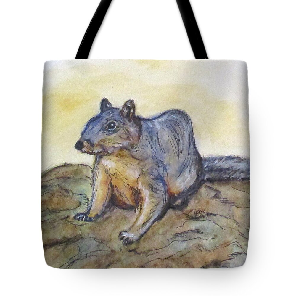 Squirrel Tote Bag featuring the painting What Are You Looking At? by Clyde J Kell
