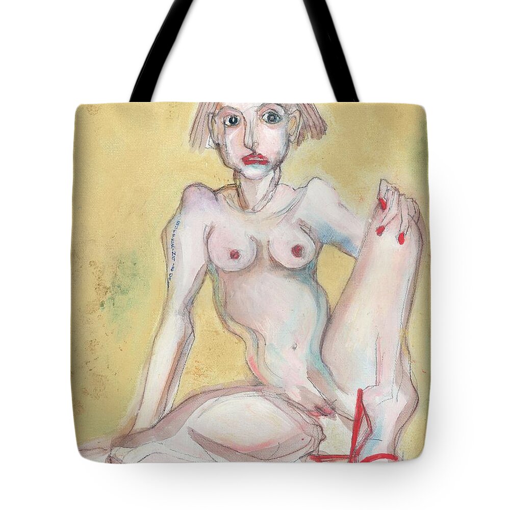 Self Portrait Tote Bag featuring the painting What It Was Really Like - self portrait by Carolyn Weltman