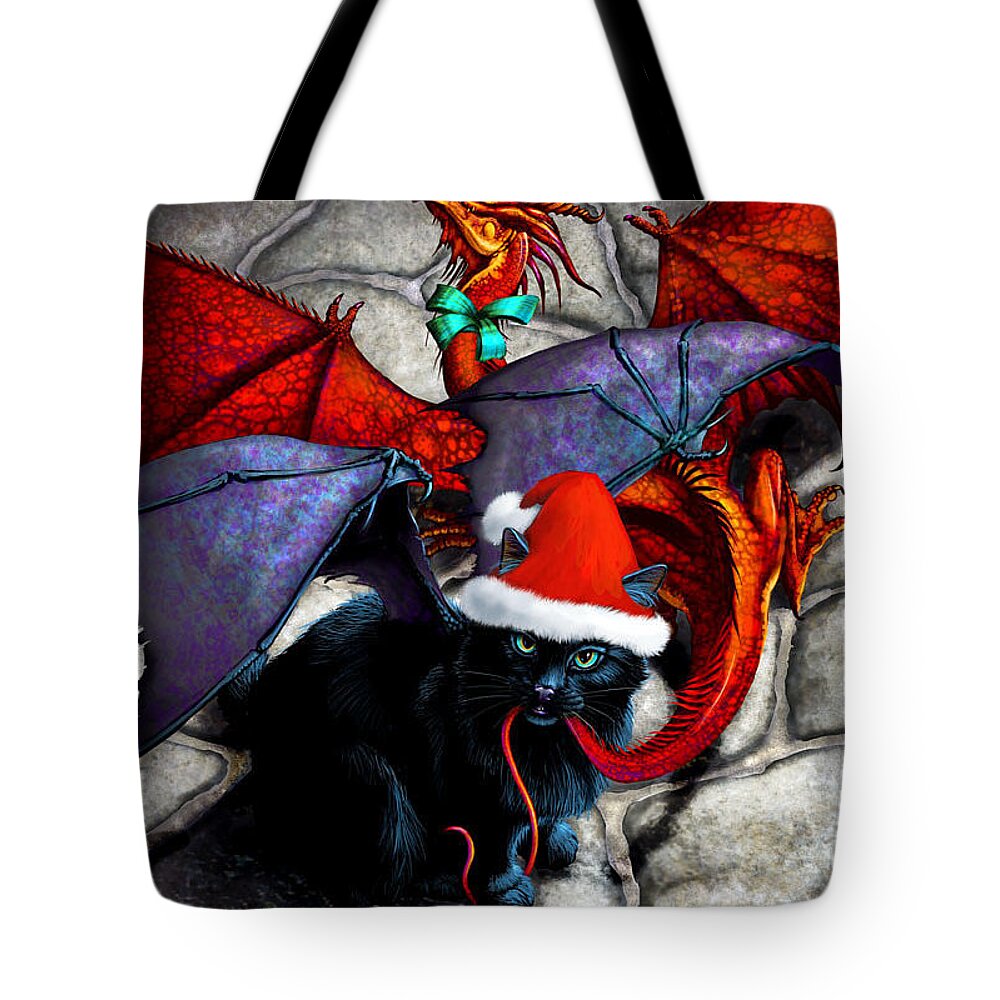Cat Tote Bag featuring the digital art WHAT THE CATABAT DRAGGED IN FOR CHRISTMAS card by Stanley Morrison