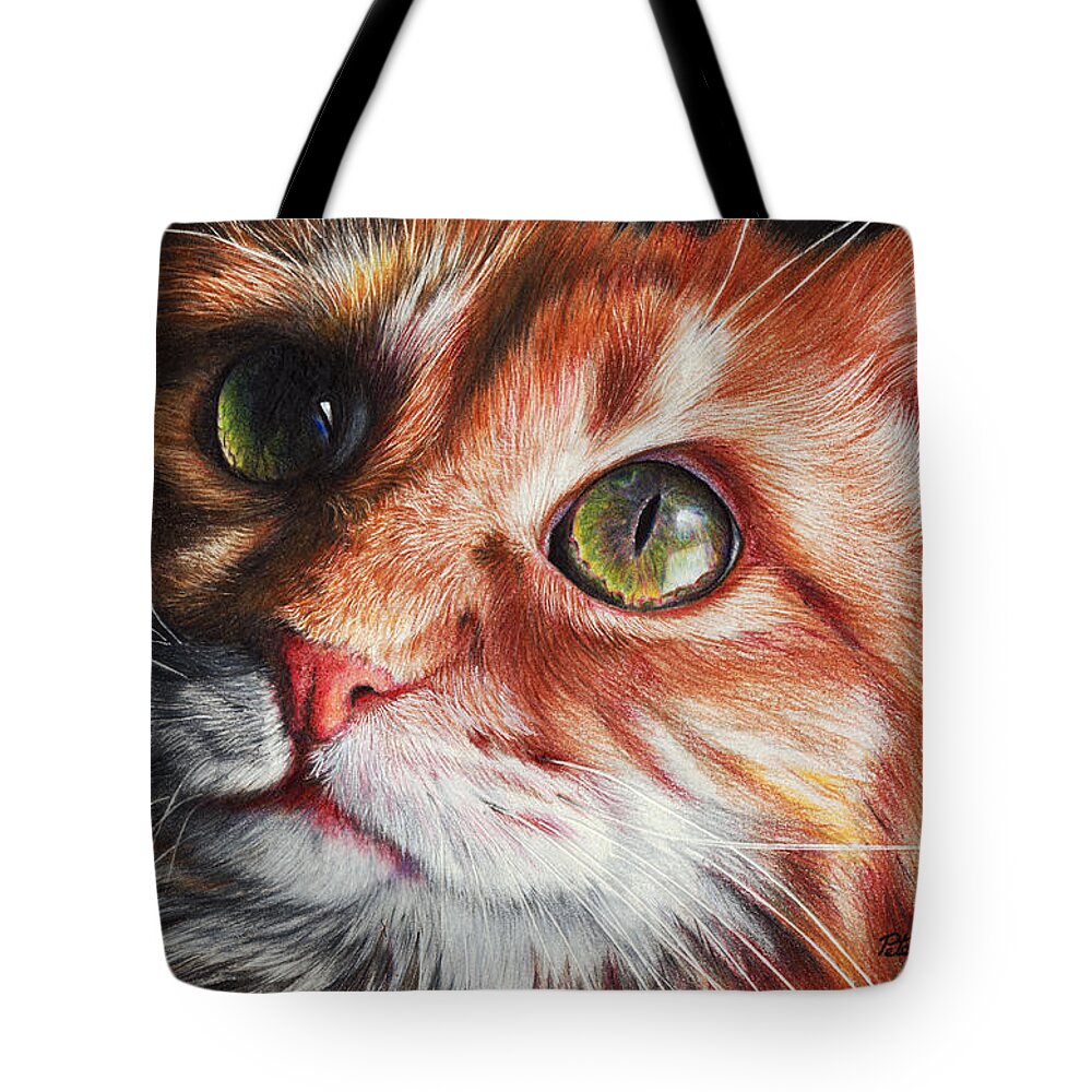 Cat Tote Bag featuring the drawing Butter Wouldn't Melt by Peter Williams