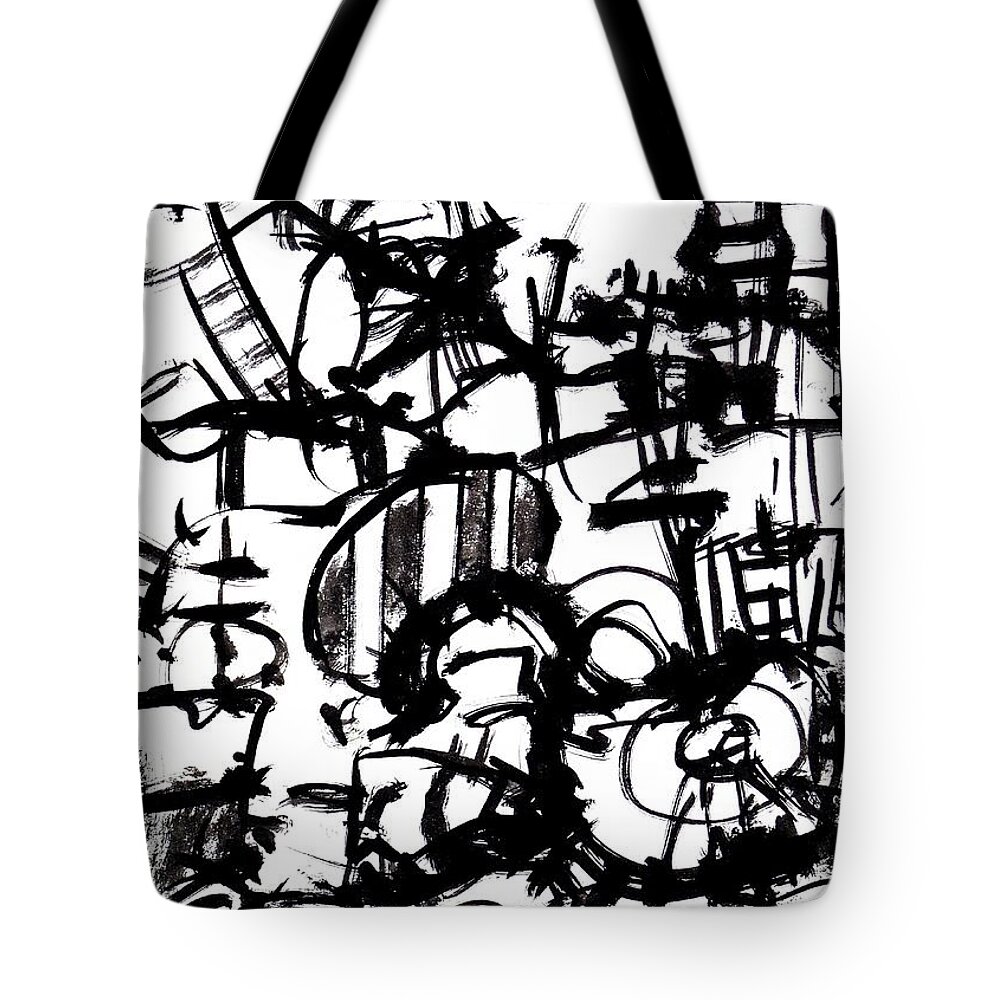 Abstract Tote Bag featuring the painting What's Happening by John Kaelin