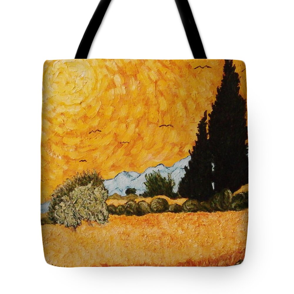 Wheat Field Tote Bag featuring the painting Wheat Field by Frank Morrison