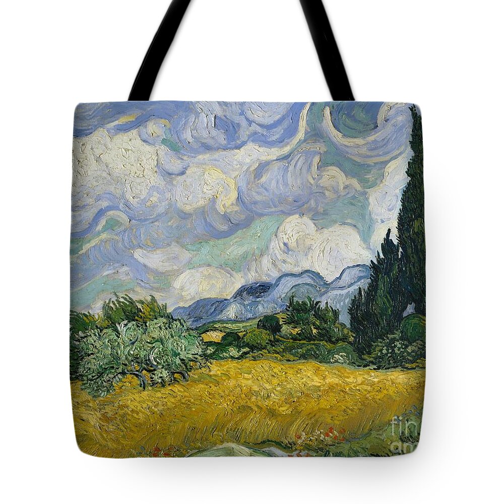 Wheat Field With Cypresses Tote Bag featuring the painting Wheat Field with Cypresses #22 by Celestial Images