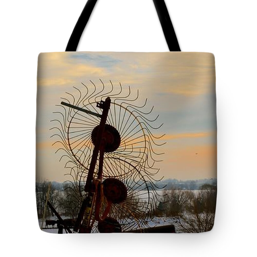 Amish Tote Bag featuring the photograph Wheel Rake Sunset by Tana Reiff
