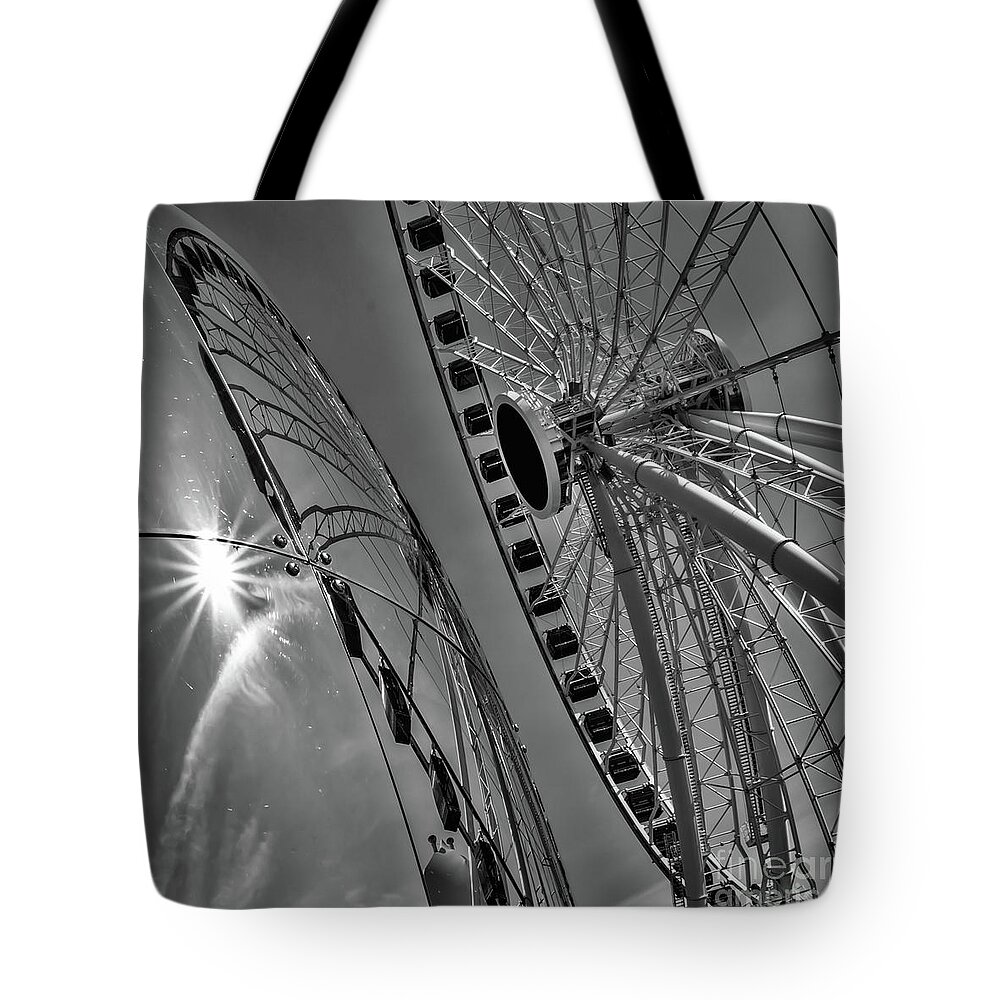 Chicago Tote Bag featuring the photograph Wheel reflection by Izet Kapetanovic